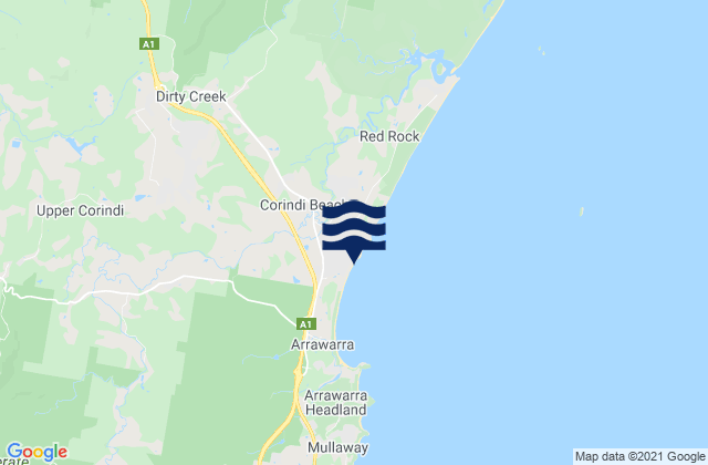 Corindi Beach, Australia tide times map
