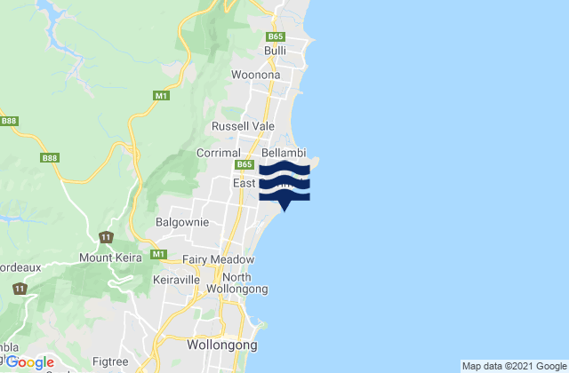 Corrimal, Australia tide times map