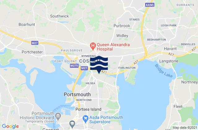 Cosham, United Kingdom tide times map