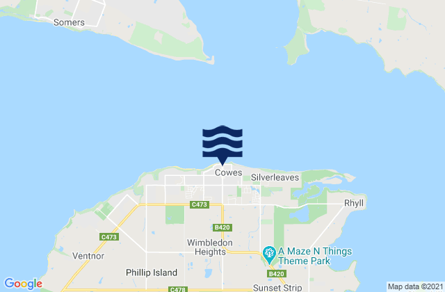 Cowes, Australia tide times map