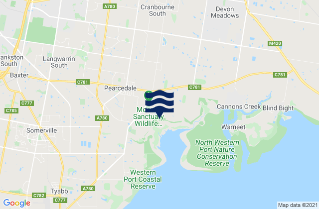 Cranbourne South, Australia tide times map