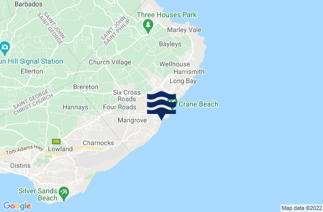 Crane Beach / Foul Bay, Barbados tide times map