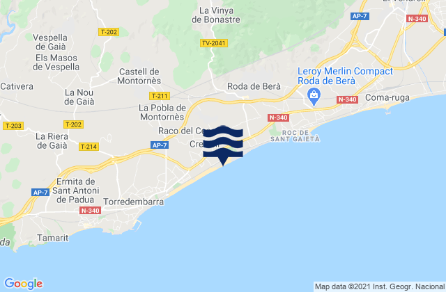 Creixell, Spain tide times map