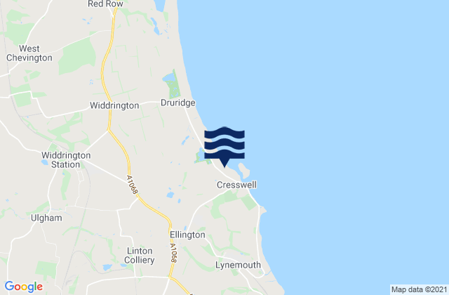 Cresswell Beach, United Kingdom tide times map