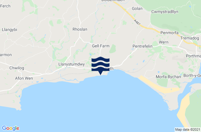 Criccieth Castle Beach, United Kingdom tide times map