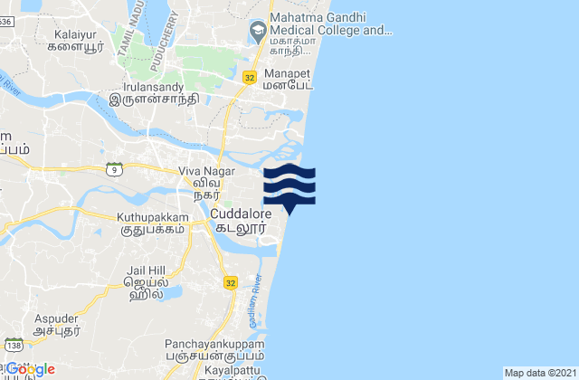 Cuddalore, India tide times map