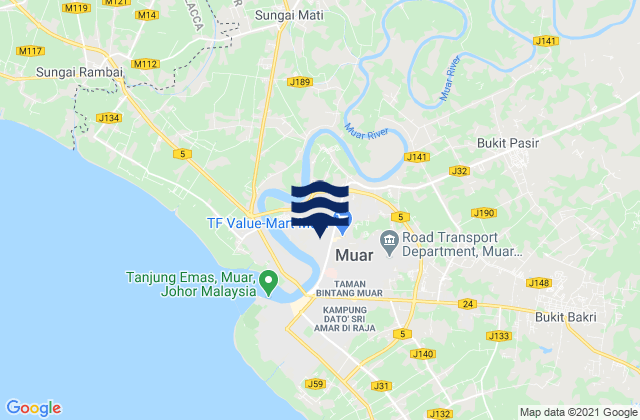 Daerah Muar, Malaysia tide times map