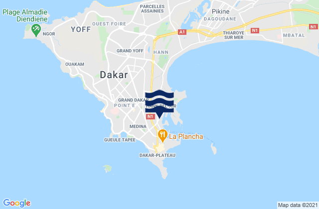 Dakar, Senegal tide times map