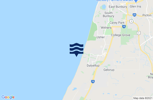 Dalyellup Beach, Australia tide times map