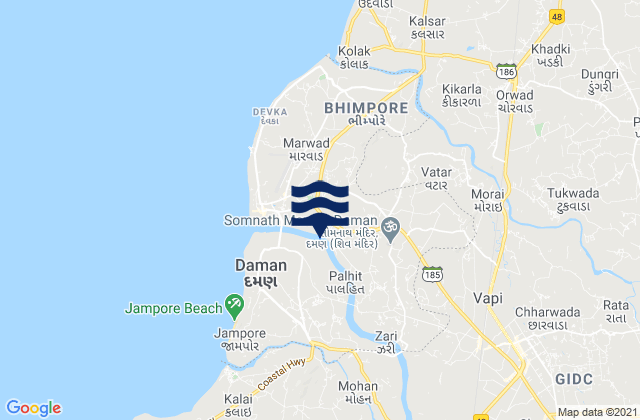 Daman District, India tide times map