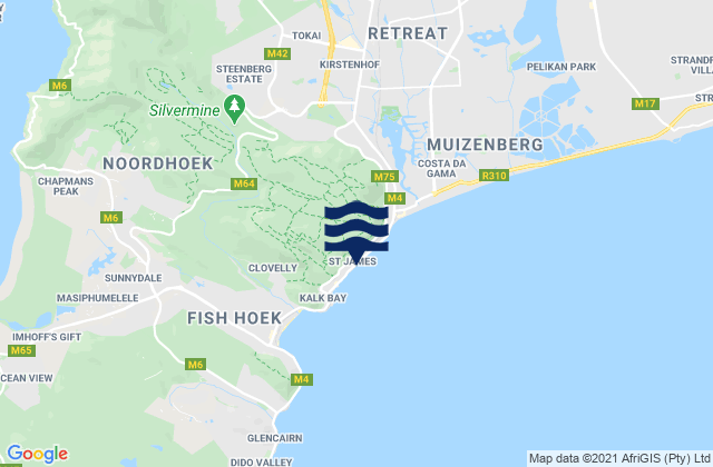 Danger Beach, South Africa tide times map