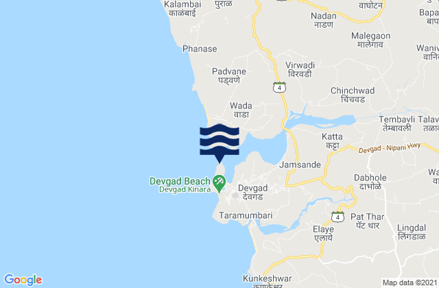 Devgad Lighthouse, India tide times map