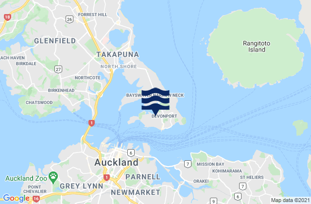 Devonport Beach, New Zealand tide times map