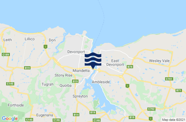 Devonport, Australia tide times map