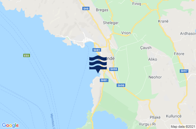 Dhiver, Albania tide times map