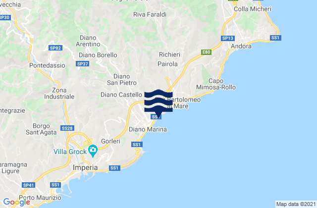 Diano San Pietro, Italy tide times map