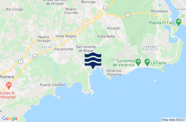 Distrito Arraijan, Panama tide times map