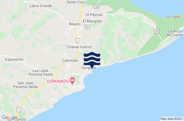Distrito de Chame, Panama tide times map