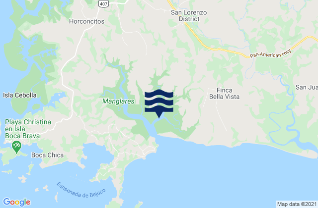 Distrito de San Lorenzo, Panama tide times map