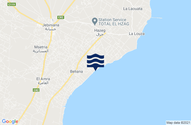 Djebeniana, Tunisia tide times map