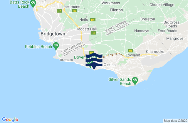 Dover Beach, Barbados tide times map