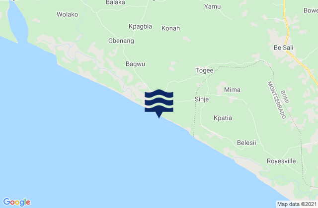 Dowein District, Liberia tide times map