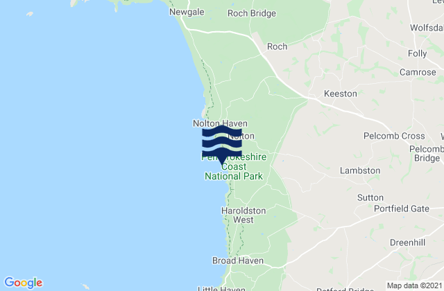 Druidston Haven Beach, United Kingdom tide times map