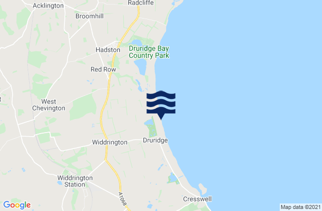 Druridge Bay Beach, United Kingdom tide times map