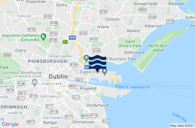 Dublin (North Wall), Ireland tide times map
