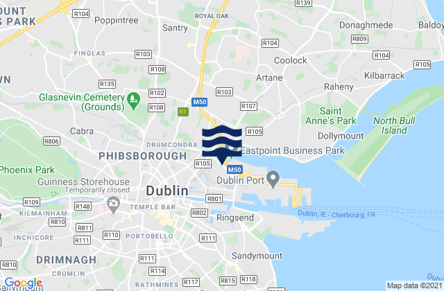 Dublin City, Ireland tide times map