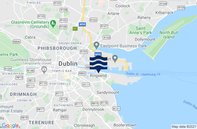 Dublin, Ireland tide times map