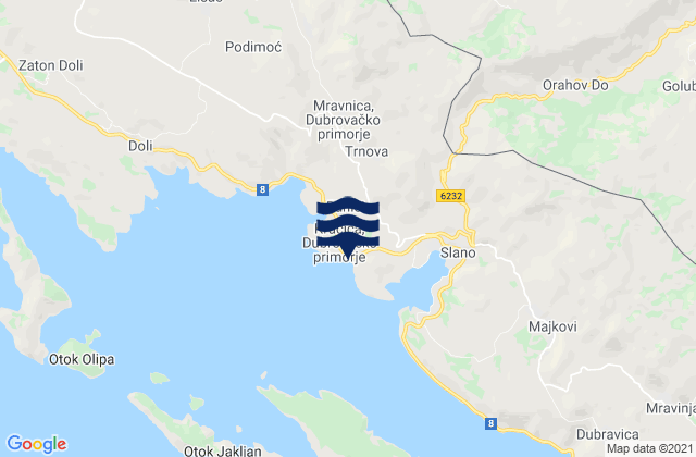 Dubrovacko primorje, Croatia tide times map