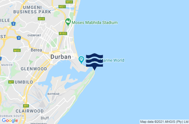 Durban Bluff Lighthouse, South Africa tide times map