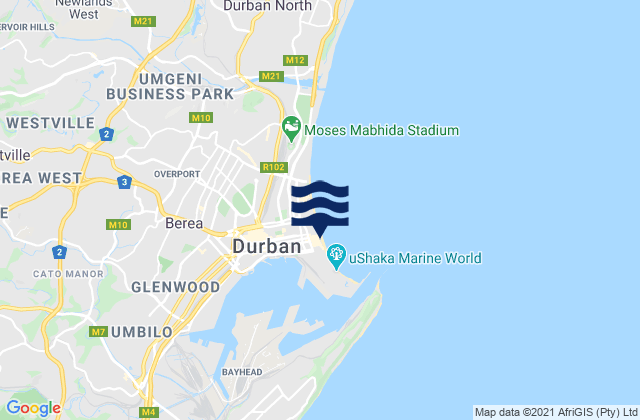 Durban, South Africa tide times map