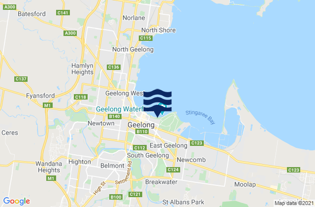 East Beach, Australia tide times map