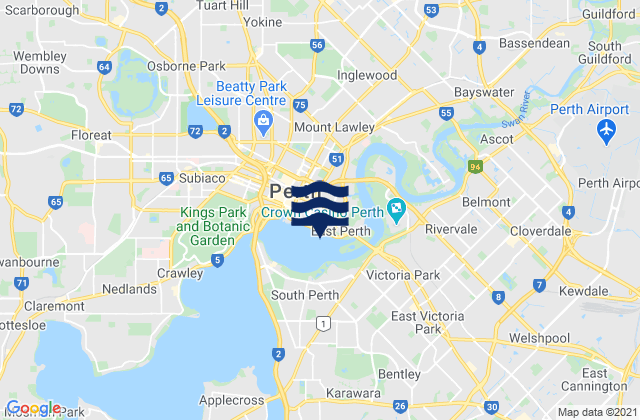 East Perth, Australia tide times map