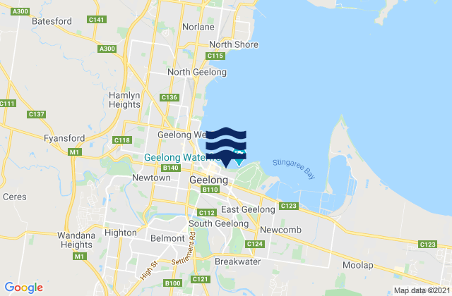 Eastern Beach, Australia tide times map