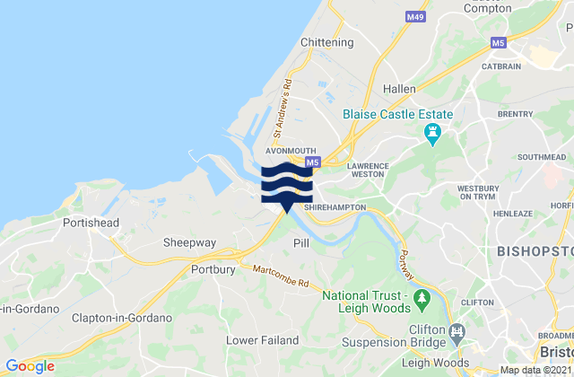 Easton-in-Gordano, United Kingdom tide times map