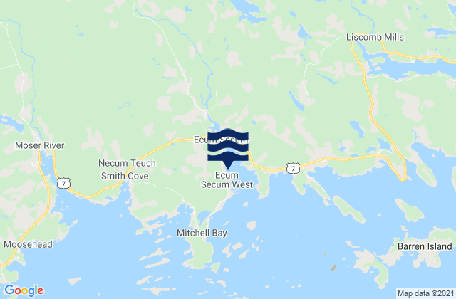 Ecum Secum Harbour, Canada tide times map