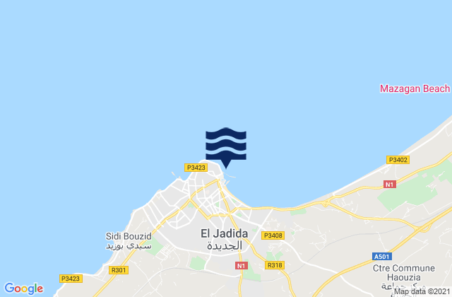 El Jadid, Morocco tide times map
