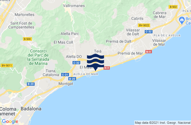 El Masnou, Spain tide times map