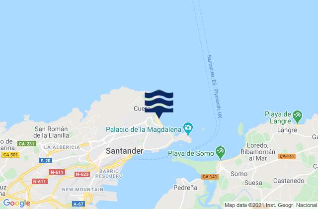 El Sardinero - Segunda, Spain tide times map