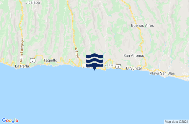 El Zonte, El Salvador tide times map