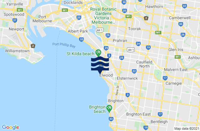 Elwood, Australia tide times map