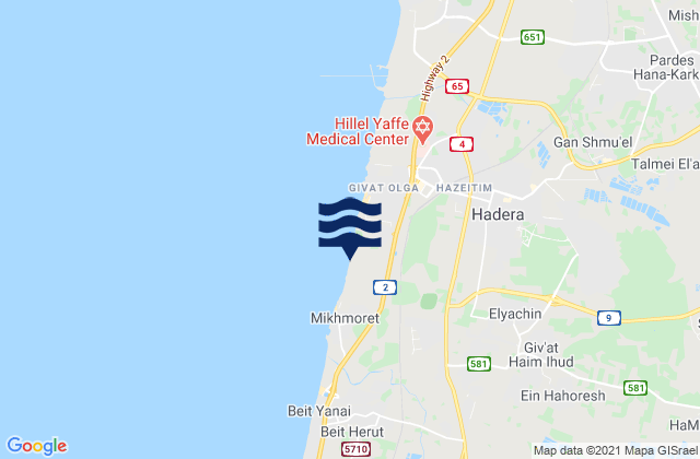 Elyakhin, Israel tide times map