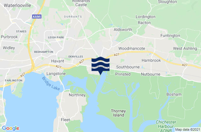 Emsworth Harbour Beach, United Kingdom tide times map