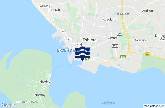 Esbjerg, Denmark tide times map