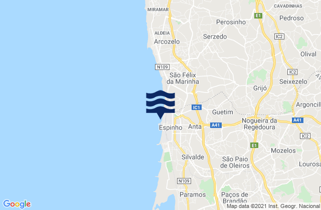 Espinho, Portugal tide times map