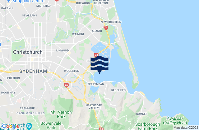 Estuary of the Heathcote and Avon Rivers/Ihutai, New Zealand tide times map