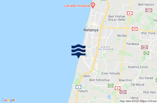 Even Yehuda, Israel tide times map